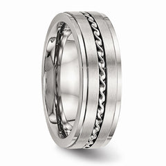 Sophia Jewelers Polished & Brushed Stainless Steel Twisted Wedding Band