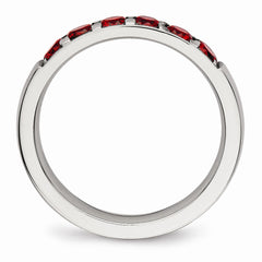 Sophia Jewelers Stainless Steel Wedding Band with Polished Red CZ