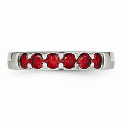 Sophia Jewelers Stainless Steel Wedding Band with Polished Red CZ