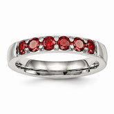 Sophia Jewelers Stainless Steel Wedding Band with Polished Red CZ