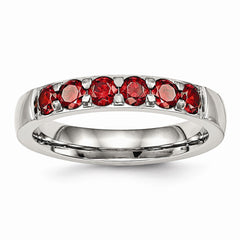 Sophia Jewelers Stainless Steel Wedding Band with Polished Red CZ