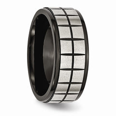 Stainless Steel Wedding Band with Black IP Plating and Brushed Finish, Engravable