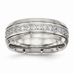 Sophia Jewelers Stainless Steel Wedding Band with Cubic Zirconia Elegant Polished Design