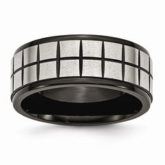 Stainless Steel Wedding Band with Black IP Plating and Brushed Finish, Engravable