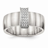 Sophia Jewelers Modern Stainless Steel CZ Wedding Band 8mm Polished & Brushed