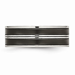 Stainless Steel Black IP Plated CZ Wedding Band with Polished Brushed Finish