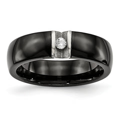 Sophia Jewelers Stainless Steel Wedding Band with Black Ceramic CZ Polished Finish