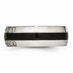 Sophia Jewelers Polished Stainless Steel Black Ceramic CZ Wedding Band