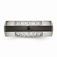 Sophia Jewelers Polished Stainless Steel Black Ceramic CZ Wedding Band