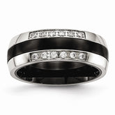 Sophia Jewelers Polished Stainless Steel Black Ceramic CZ Wedding Band