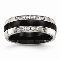 Sophia Jewelers Polished Stainless Steel Black Ceramic CZ Wedding Band