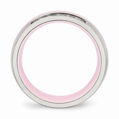 Sophia Jewelers Polished Stainless Steel Pink Ceramic CZ Wedding Band