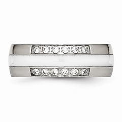 Sophia Jewelers Polished Stainless Steel Wedding Band with CZ Elegance
