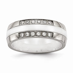 Sophia Jewelers Polished Stainless Steel Wedding Band with CZ Elegance