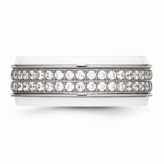 Sophia Jewelers Stainless Steel CZ Polished Ridged Wedding Band