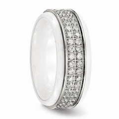 Sophia Jewelers Stainless Steel CZ Polished Ridged Wedding Band