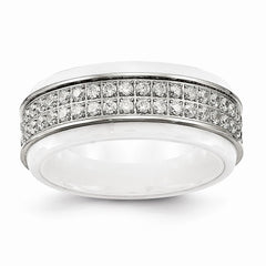 Sophia Jewelers Stainless Steel CZ Polished Ridged Wedding Band