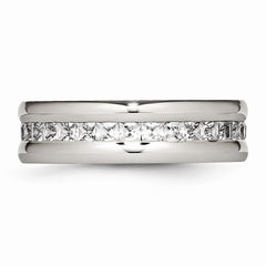 Stainless Steel Wedding Band with Polished Finish and CZ Elegance