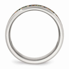 Stainless Steel Men's Wedding Band with Polished Finish Opal Accent