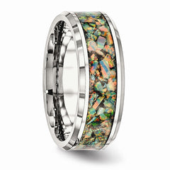 Stainless Steel Men's Wedding Band with Polished Finish Opal Accent