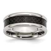 Stainless Steel Wedding Band with Black Carbon Fiber Inlay Engravable