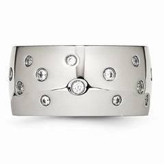 Stainless Steel Polished Wedding Band with CZ Elegant Design