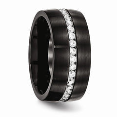 Stainless Steel Black IP Wedding Band with CZ Brushed Finish