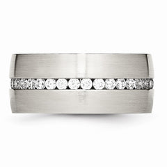 Stainless Steel Wedding Band with Synthetic CZ, Polished & Brushed Finish