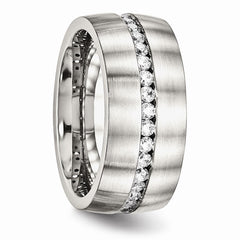 Stainless Steel Wedding Band with Synthetic CZ, Polished & Brushed Finish