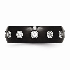 Sophia Jewelers Stainless Steel Black IP CZ Wedding Band with Polished Finish