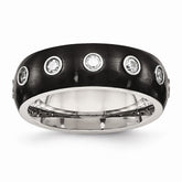 Sophia Jewelers Stainless Steel Black IP CZ Wedding Band with Polished Finish