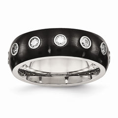 Sophia Jewelers Stainless Steel Black IP CZ Wedding Band with Polished Finish