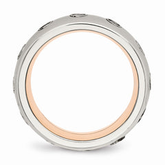 Stainless Steel Rose IP Wedding Band with Polished CZ Elegance