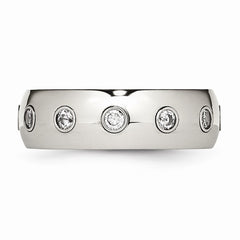 Stainless Steel Rose IP Wedding Band with Polished CZ Elegance