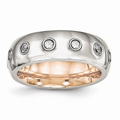 Stainless Steel Rose IP Wedding Band with Polished CZ Elegance