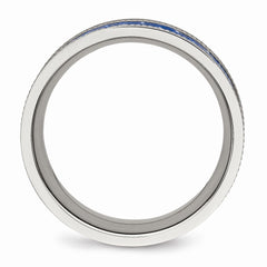 Sophia Jewelers Stainless Steel Wedding Band with Blue Carbon Inlay