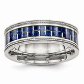 Sophia Jewelers Stainless Steel Wedding Band with Blue Carbon Inlay