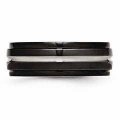 Sophia Jewelers Stainless Steel Black IP Wedding Band with Ridged Edge