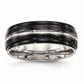 Sophia Jewelers Stainless Steel Black IP Wedding Band with Ridged Edge