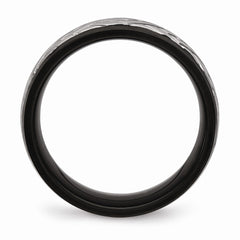 Stainless Steel Wedding Band with Brushed Black Grooved Finish