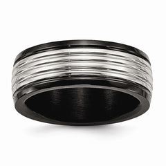 Stainless Steel Black IP-Plated Wedding Band with Polished Groove