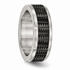 Stainless Steel Wedding Band with Black IP Textured Finish 8mm