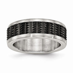 Stainless Steel Wedding Band with Black IP Textured Finish 8mm