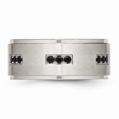 Sophia Jewelers Stainless Steel Black CZ Ridged Wedding Band