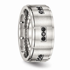 Sophia Jewelers Stainless Steel Black CZ Ridged Wedding Band