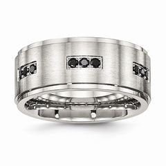 Sophia Jewelers Stainless Steel Black CZ Ridged Wedding Band