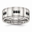 Black CZ Ridged-Edge Wedding Band in Stainless Steel, 9mm