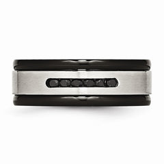 Stainless Steel Black CZ Wedding Band with Brushed Finish by Sophia Jewelers