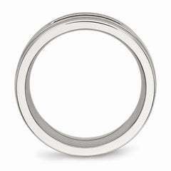 Sophia Jewelers Polished Stainless Steel Black CZ Grooved Wedding Band