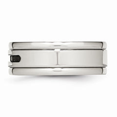 Sophia Jewelers Polished Stainless Steel Black CZ Grooved Wedding Band